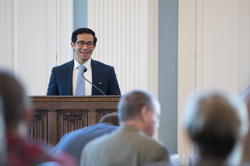 Dr. Nick Pitts addresses the audience from the podium in the Great Hall