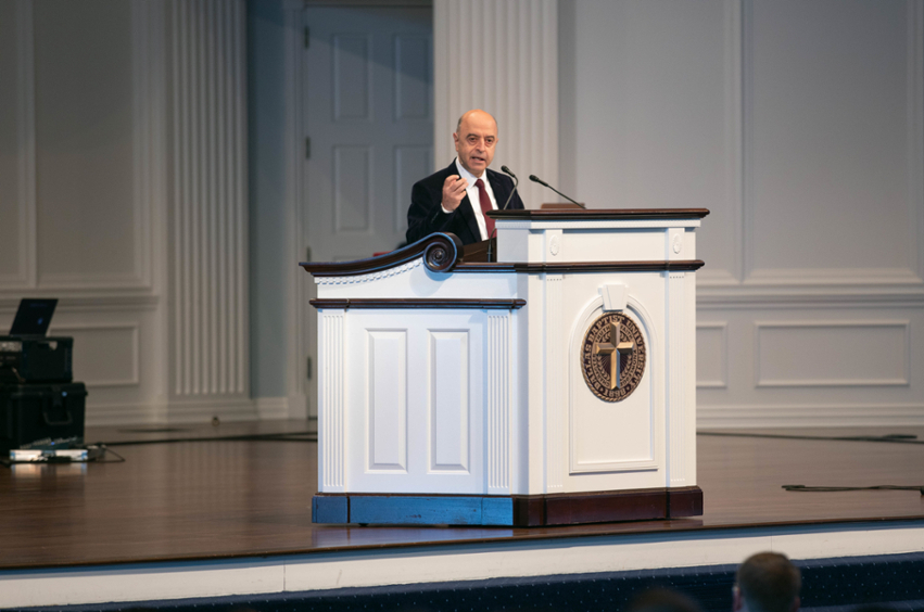 Dr. Haidostain speaking in chapel