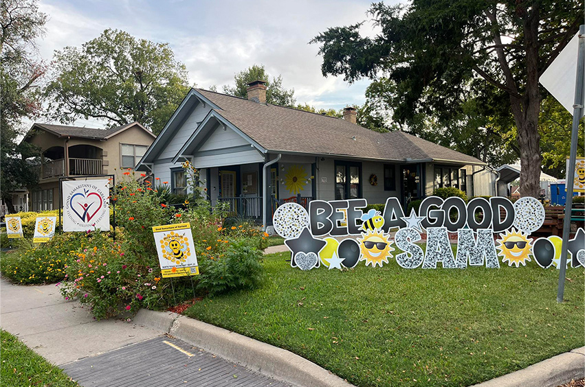 house in Garland, Texas with be a good sam sign in yard