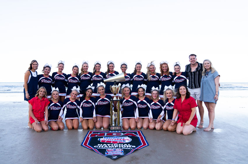 DBU Patriettes and Spirit celebrating after winning their fourth consecutive national championship