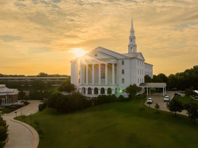 the Patty and Bo Pilgim Chapel on DBU's campus, celebrating its 15th anniversary