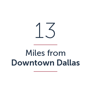 graphic saying 13 Miles from Downtown Dallas
