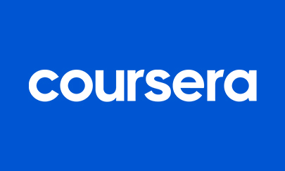 white coursera logo on blue background