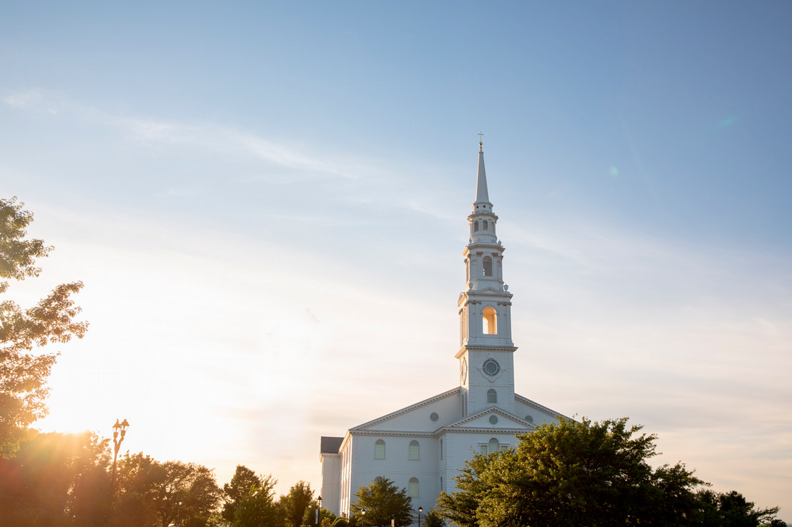 dbu chapel with sunset in background and blue sky in Dallas, Texas