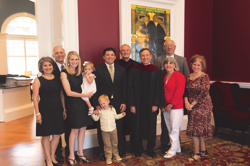 From left to right: Mary Ann and Greg Vaughn, family friends; Amy, Peyton, Foster, and John Bennett, nephew, his wife and their two children; Dr. Gary Cook; Mitch Bennett; Phil and Deedie Hering, cousin and her husband; Marci Bennett, sister-in-law.