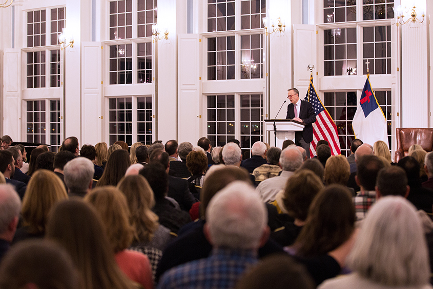 Michael Gerson, former Chief Speechwriter and Assistant to the President for Policy and Strategic Planning in President George W. Bush’s White House, spoke to DBU students, faculty, and staff about integrating faith and politics. Photos by Amanda Penwarden.