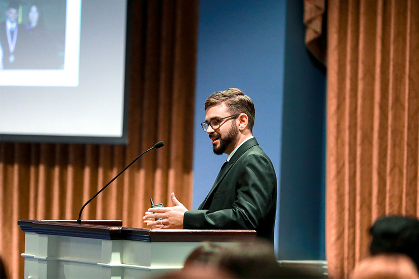 A student presents at the Herb Robbins Symposium