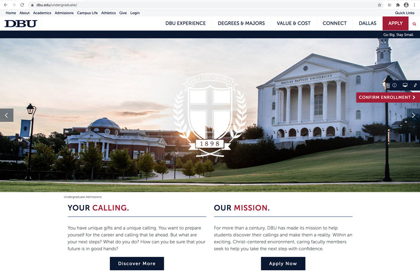 New DBU Undergraduate Website Guides Users from Online Exploration to