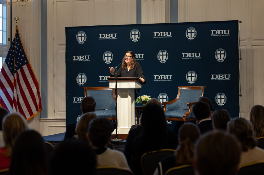 Tish Harrison Warren Speaking in the Great Hall on the DBU campus in Dallas