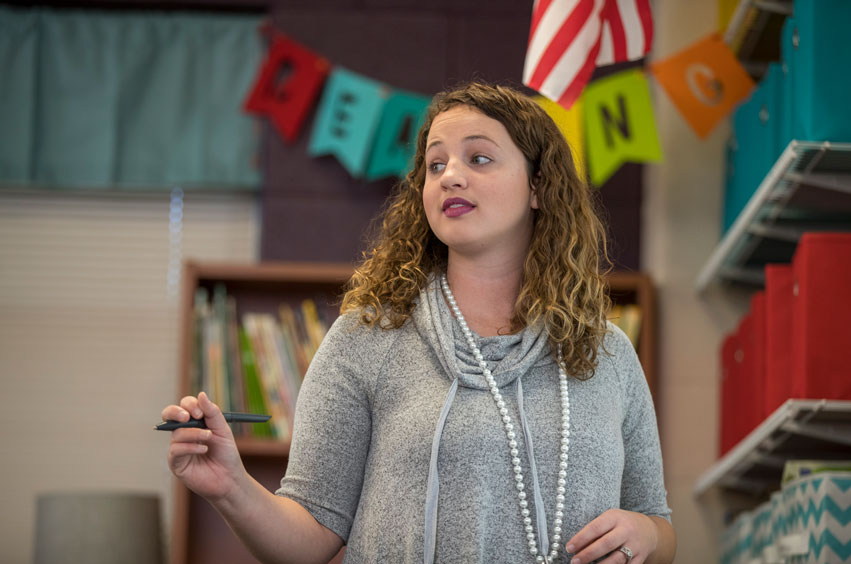 DBU education student teaching in a classroom on the DBU campus in Dallas