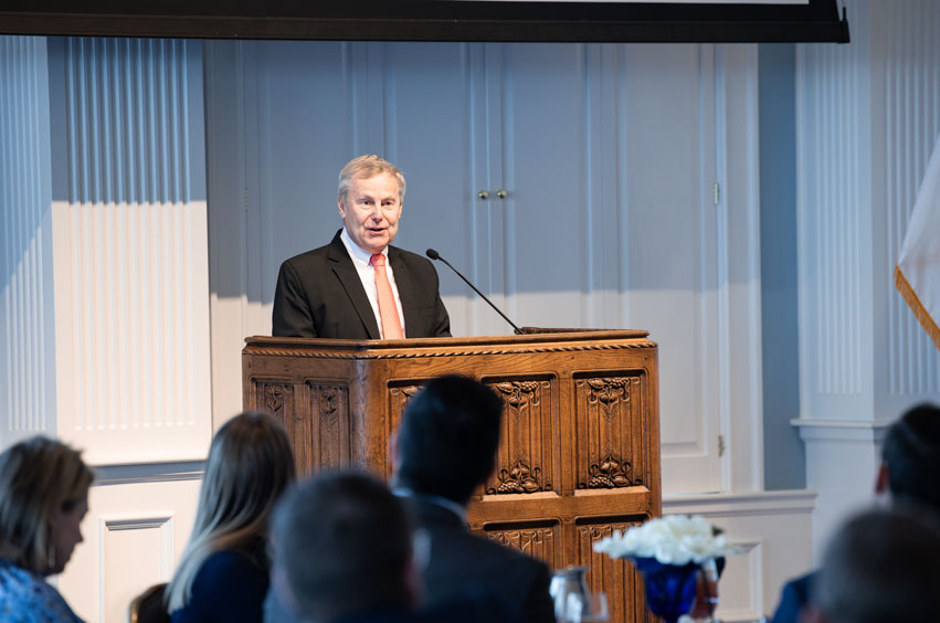 Dr. Stephen Gaukroger speaking in the Great Hall on the DBU campus in Dallas