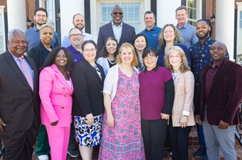 Cohort XX on the DBU campus celebrating the 20th cohort to study in the Cook School of Leadership