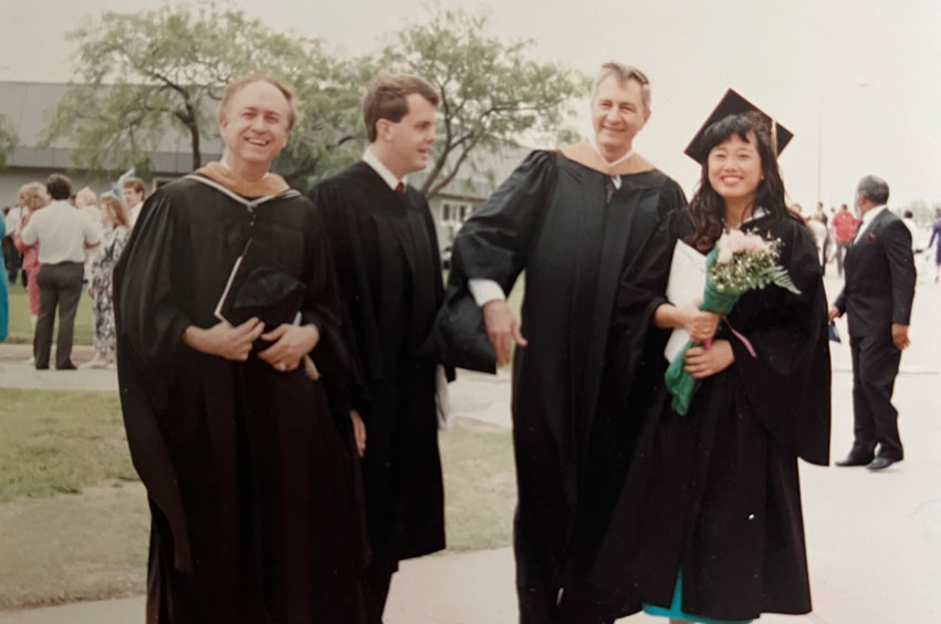 DBU Alumna Susan Paduch at graduation in the 1990s on the DBU campus in Dallas