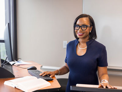 Dr. Debbye Garner teaching in the Collins Learning Center on the DBU Campus in Dallas