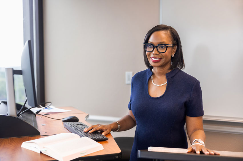 Dr. Debbye Garner teaching in the Collins Learning Center on the DBU Campus in Dallas