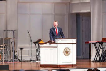 Dr. Jason Allen Speaking in the Pilgrim Chapel at Dallas Baptist University