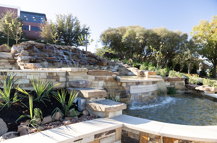 newly constructed Pool of Bethesda Prayer Garden on Dallas Baptist University's campus in Texas