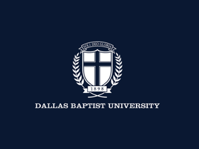 white dbu shield logo on navy background