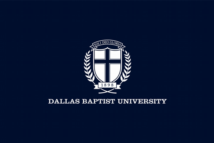 white dbu shield logo on navy background