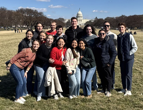 a group of DBU college on spring break trip in Washington DC standing in front of the United State's Capitol building